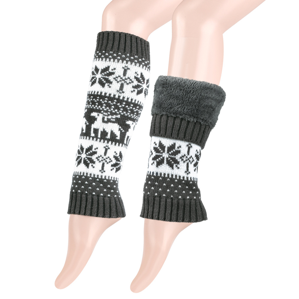 Knit Thicken Boot Socks Thermal Wool Knitted Deer Pattern Female Leg Warmer